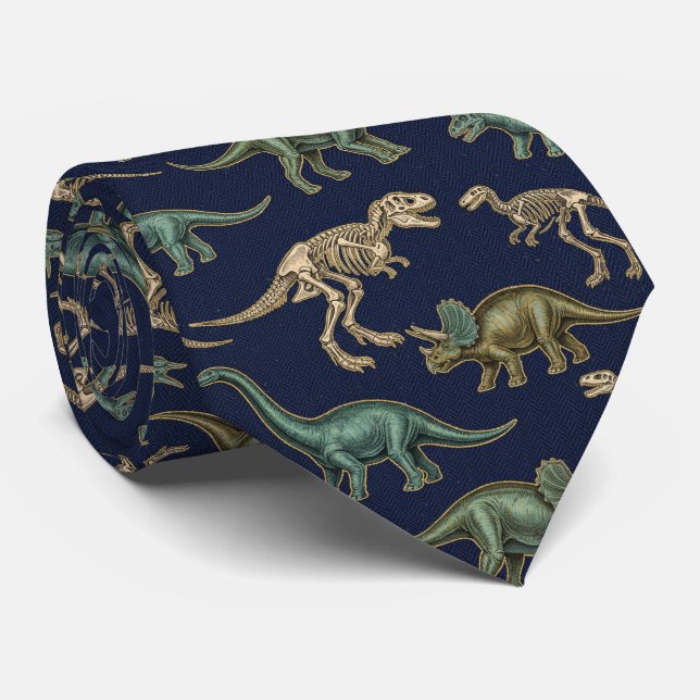 Navy Blue Vintage Paleontology Fossil  Tie (Rolled)