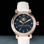 Navy Blue Vintage style Monogram Watch<br><div class="desc">Personalized watch with the names of the bride and groom or the couple in love. This watch can be customized by changing the text with the name of the loved one or the wedding date. It can be an ideal gift for newlyweds or for silver or golden wedding anniversaries. Monogram...</div>