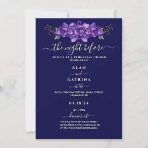 Navy Blue Violet Floral Rehearsal Dinner  Invitation