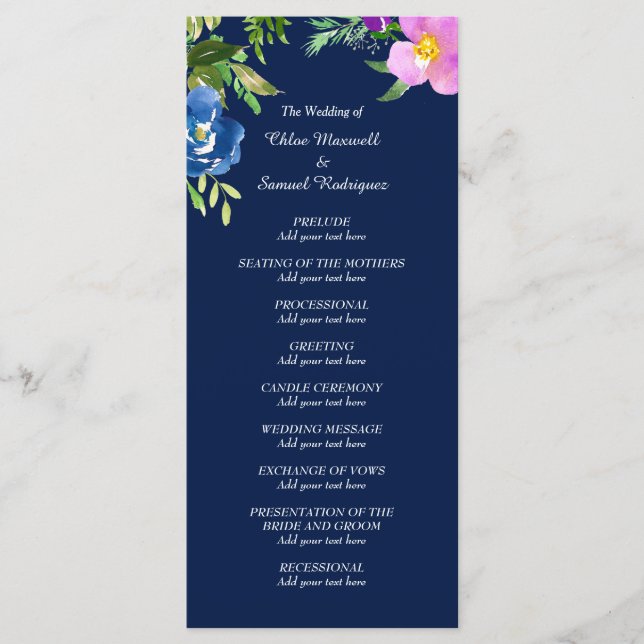 Navy Blue Violet Wedding Program Programme (Front)