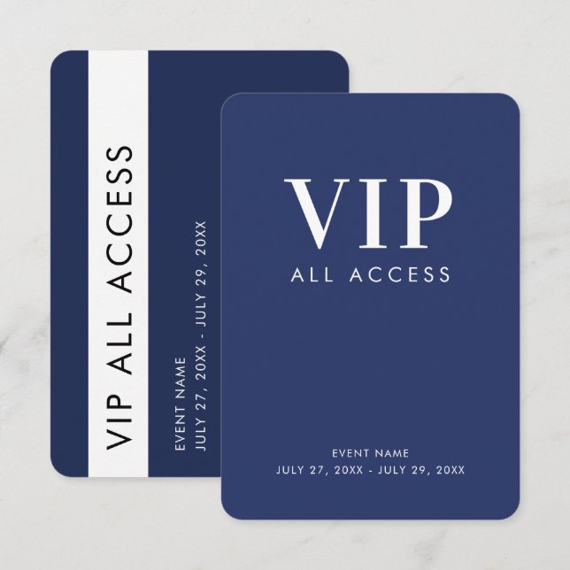 Navy Blue VIP All Access 3.5" x 5" ID Badge Invitation (Front/Back)