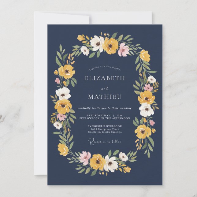 Navy Blue Vivid Autumnal Wedding Invitation (Front)