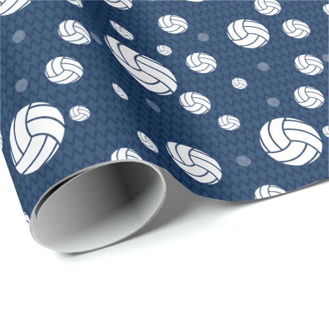 Navy Blue Volleyball Chevron Patterned Wrapping Paper (Roll Corner)