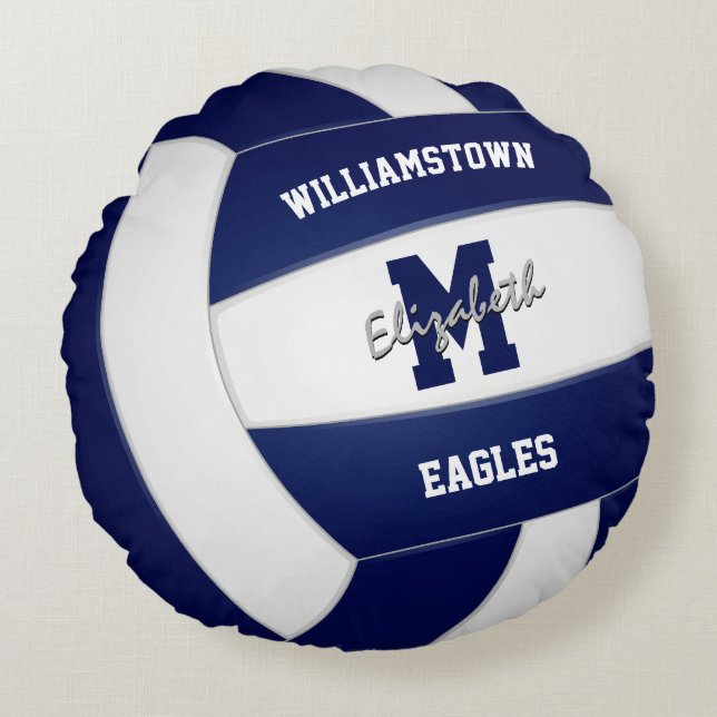 navy blue volleyball club team colours round cushion (Front)