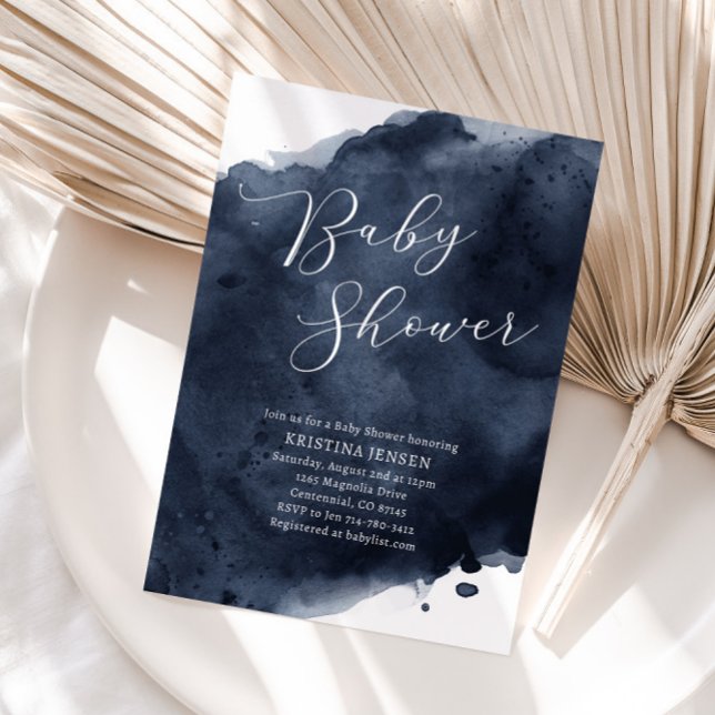 Navy Blue Watercolor Baby Shower Invitation (Creator Uploaded)