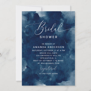 Navy Blue Watercolor Bridal Shower. Coastal Modern Invitation