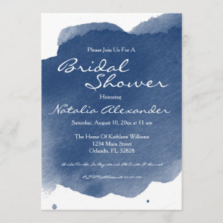 Navy Blue Watercolor Bridal Shower Invitation