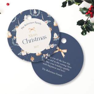 Navy Blue Watercolor Christmas Favour Tags