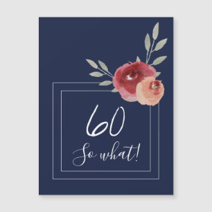 Navy Blue Watercolor Floral 60th Birthday Magnet