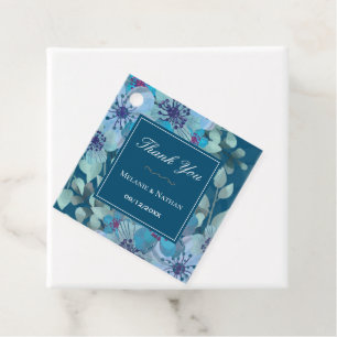 Navy Blue Watercolor Floral Elegant Thank You Favour Tags