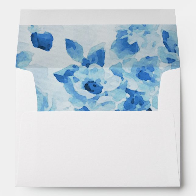 Navy Blue Watercolor Floral Envelope (Back (Bottom))