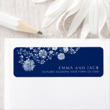 Navy Blue Watercolor Floral Return Address Label