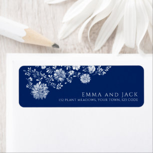 Navy Blue Watercolor Floral Return Address Label