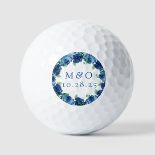 Navy Blue Watercolor Floral Wedding Favours Golf B Golf Balls