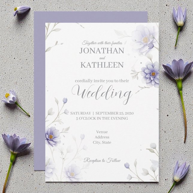 Navy Blue Watercolor Floral Wedding Invitation (Creator Uploaded)