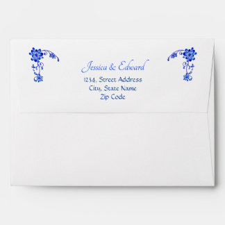 Navy Blue Watercolor Floral Wedding Return Address Envelope