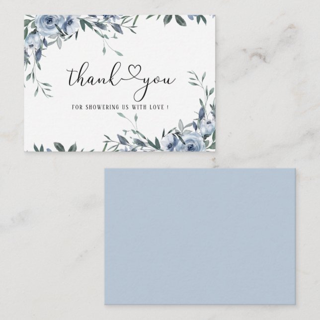 Navy Blue Watercolor Flowers and leaves baby  show Card (Front/Back)