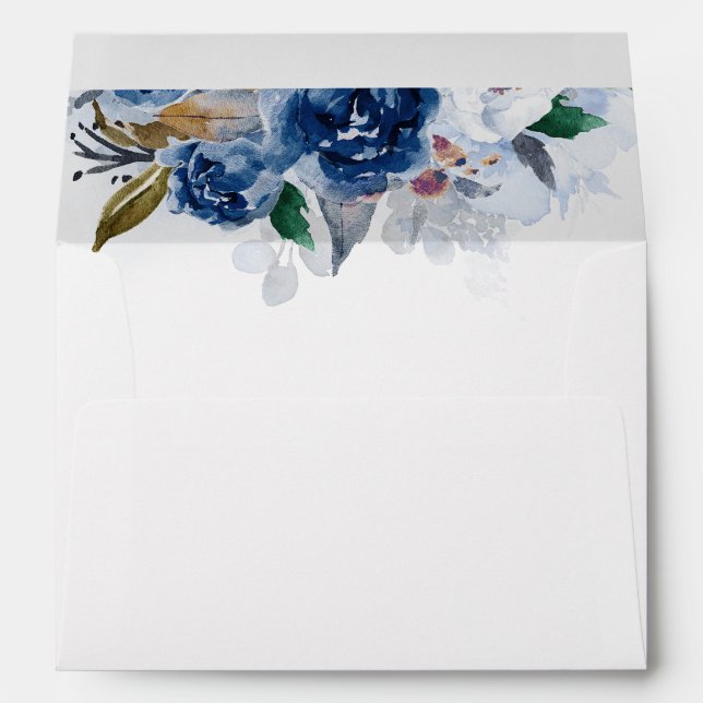 Navy Blue Watercolor Flowers Envelope (Back (Bottom))