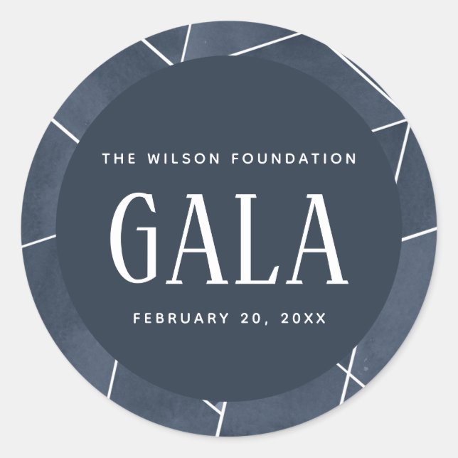 Navy Blue Watercolor Geometric Gala Classic Round Sticker (Front)