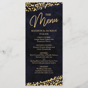 Navy Blue Watercolor & Gold Confetti Wedding Menu