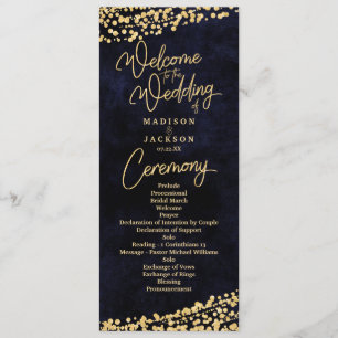 Navy Blue Watercolor Gold Confetti Wedding Program Programme