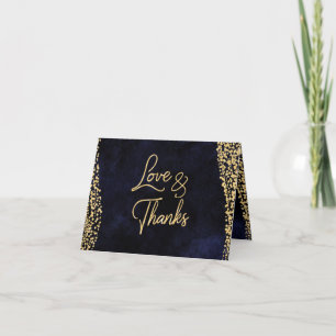 Navy Blue Watercolor & Gold Glam Wedding Thank You Card
