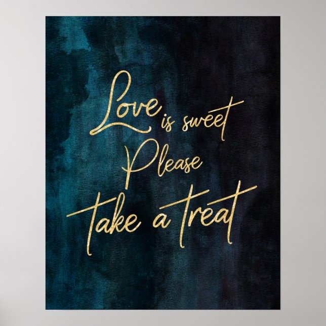 Navy Blue Watercolor & Gold Love is Sweet Treat Poster (Front)