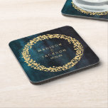 Navy Blue Watercolor & Gold Wedding Monogram Coaster<br><div class="desc">Navy Blue & Teal Watercolor & Gold Glam Confetti Perfect for Fall or Winter Wedding Coasters With trendy Hand Lettered Script font! ~ Check my shop to see the entire wedding collection with this design!</div>