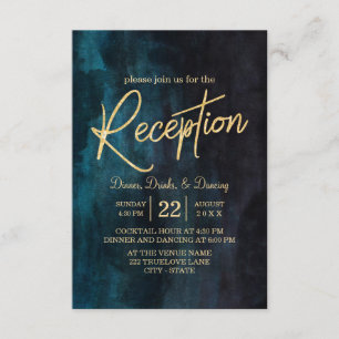 Navy Blue Watercolor & Gold Wedding Reception Invitation