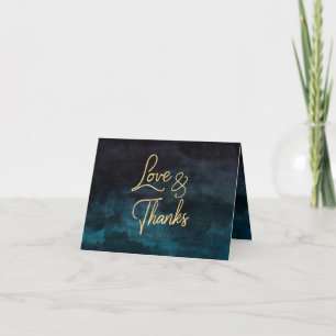 Navy Blue Watercolor & Gold Wedding Thank You Card