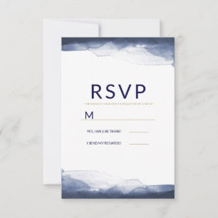 Navy Blue Watercolor Modern Chic Wedding RSVP Card