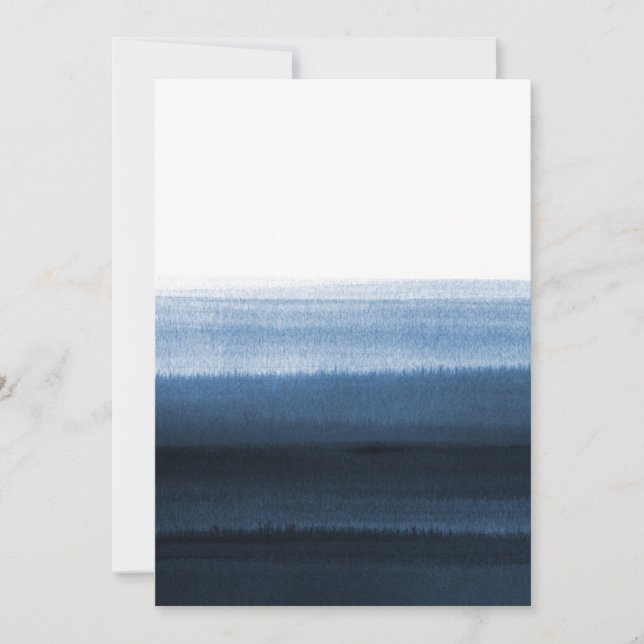 Navy Blue Watercolor Ombre Invitation (Front)