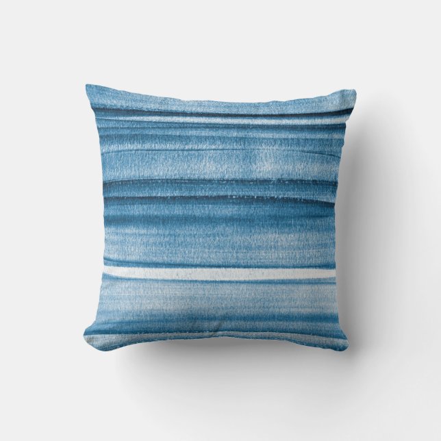Navy Blue Watercolor Ombre Throw Pillow (Front)
