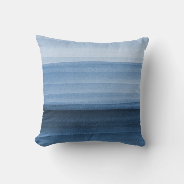 Navy Blue Watercolor Ombre Throw Pillow (Front)