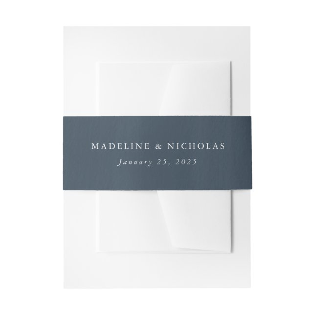 Navy Blue Watercolor Personalised Wedding Invitation Belly Band (Front Example)