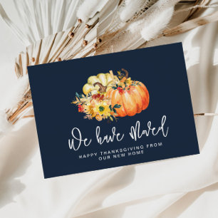 navy blue watercolor pumpkin moving announcement postcard