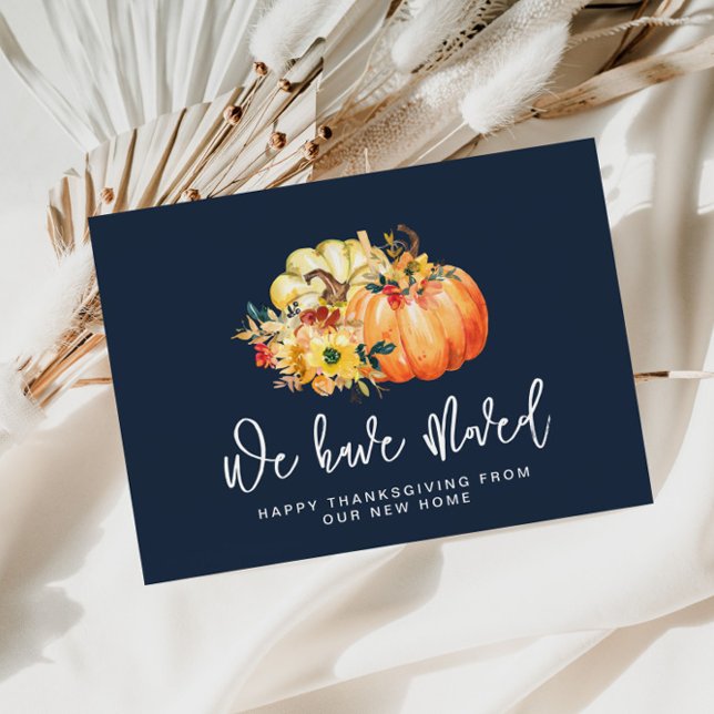 navy blue watercolor pumpkin moving announcement postcard (Creator Uploaded)