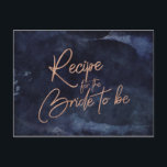 Navy Blue Watercolor Rose Gold Bridal Recipe Card<br><div class="desc">Navy Blue Watercolor & Rose Gold Faux Foil Lettering Perfect for Fall or Winter Wedding Bride Recipe Cards With trendy Hand Lettered Script font! ~ Check my shop to see the entire wedding collection with this design!</div>