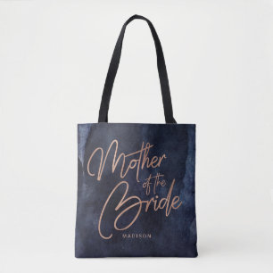 Navy Blue Watercolor Rose Gold Mother of the Bride Tote Bag