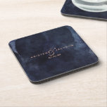 Navy Blue Watercolor & Rose Gold Wedding Monogram Coaster<br><div class="desc">Navy Blue Watercolor & Rose Gold Faux Foil Lettering Perfect for Fall or Winter Wedding Coasters With trendy Hand Lettered Script font! ~ Check my shop to see the entire wedding collection with this design!</div>
