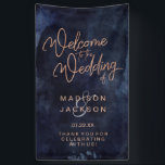 Navy Blue Watercolor & Rose Gold Wedding Welcome Banner<br><div class="desc">Navy Blue Watercolor & Rose Gold Faux Foil Lettering Perfect for Fall or Winter Wedding Welcome Banner Sign With trendy Hand Lettered Script font! ~ Check my shop to see the entire wedding collection with this design!</div>