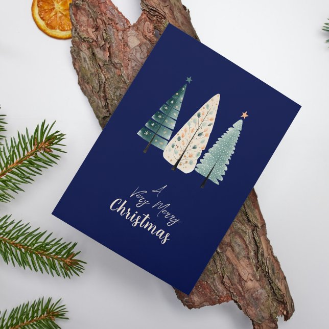 Navy Blue Watercolor Tree Christmas Card (Creator Uploaded)