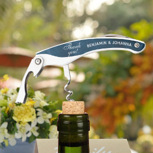 Navy Blue Watercolor Wedding Thank You Favours Corkscrew