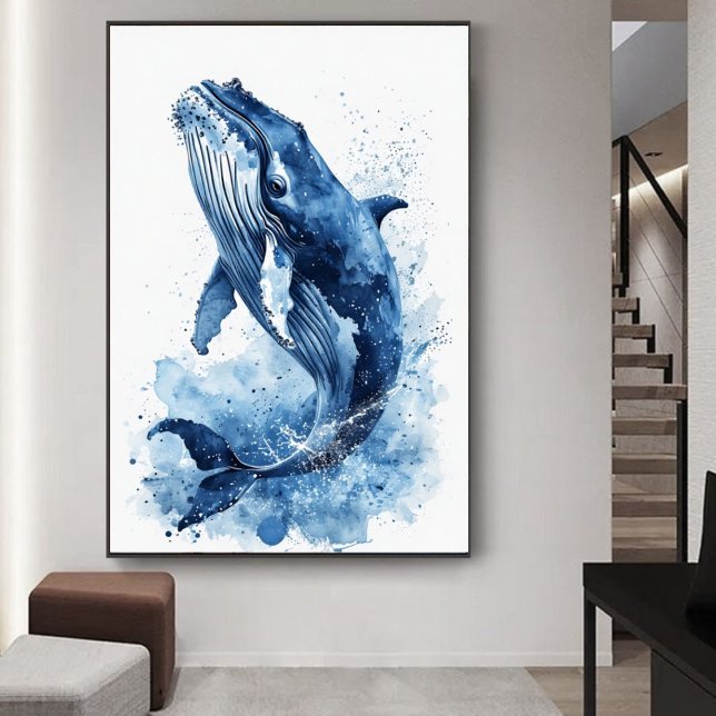 Navy Blue Watercolor Whale Beach Nursery Wall Art (Creator Uploaded)