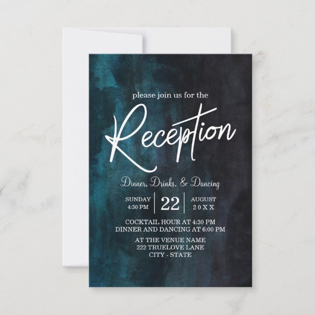 Navy Blue Watercolor & White Wedding Reception Invitation (Front)