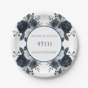 Navy Blue Watercolors 45/65 thSapphire Anniversary Paper Plate