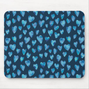 Navy Blue Watercolour Heart Mouse Mat