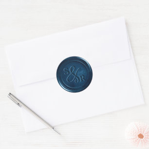 Navy Blue wax seal sticker with initials 