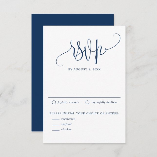 Navy Blue We Do Modern Calligraphy Wedding RSVP Card (Front/Back)