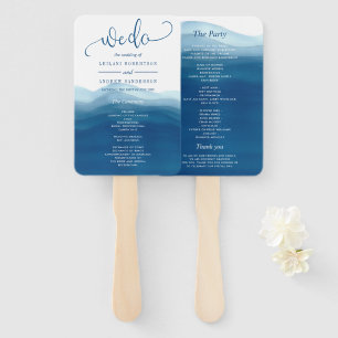 Navy Blue We Do Watercolor Ombre Wedding Hand Fan